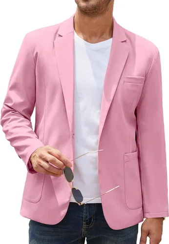 Vista 15 de COOFANDY Blazer casual de lino para hombre, ligero, ajuste regular, chaqueta deportiva de traje con un botón 01-caqui claro