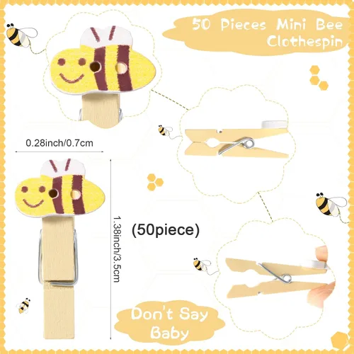 Vista 3 de Unittype 51 Piezas No Digas Bebé Juego de Baby Shower Regalos Incluye Letrero de Baby Shower Tema Abeja y 50 Mini Pinzas de Ropa de Abeja para Niños