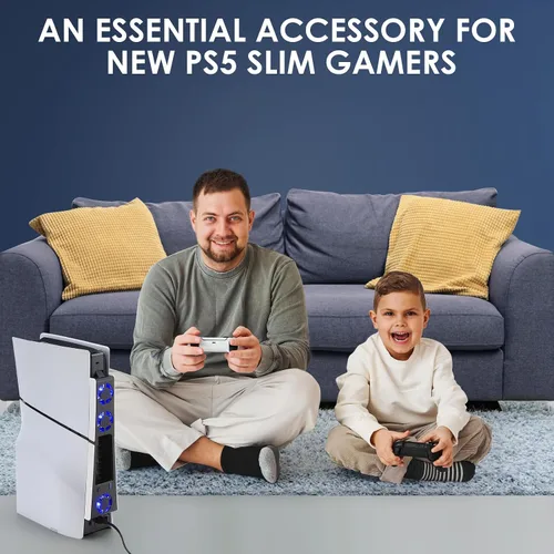 Vista 6 de Quiet Cooling Fan Station for PS5 Slim with Blue Light & USB 3.0 Hub, 2-Level Speed Cooling Stand Accessories for PS5 Console Slim,3 fans Digital