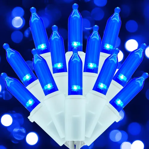 Vista 8 de Juego de luces de cadena navideñas azules de 200 unidades LED, 66 pies de cable verde, juego de luces festivas UL certificadas de grado comercial