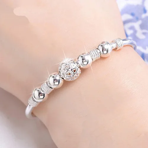 Vista 6 de Pulsera giratoria de cuentas de plata de ley 925 para mujer, para ansiedad, descomprimir libremente, herramientas abiertas, inspiraciones