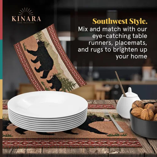 Vista 3 de Kinara Juego de manteles individuales Black Bear - Diseño nativo americano del suroeste - Patrón hermoso y único - Tejido fino cuatro manteles