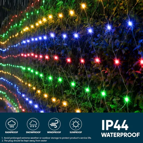 Vista 3 de JOYIN 200 luces LED de red de Navidad, 6.5 x 10 pies, luces de malla de Navidad con 8 modos, conectables, impermeables, para arbustos, árboles