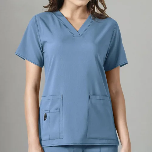 Vista 9 de Carhartt Scrubs C12110, camiseta de mujer Force® Cross-Flex de ajuste moderno con cuello en V Azul celeste