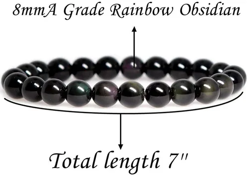 Vista 2 de Pulsera elástica hecha a mano con gemas semipreciosas de 0.315 in, cuentas redondas, 7 pulgadas, unisex