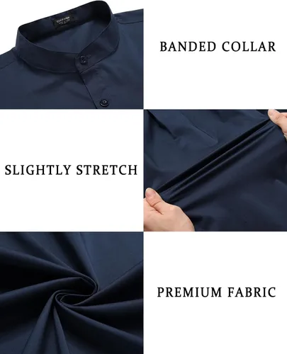 Vista 5 de COOFANDY Camisas de vestir para hombre, con cuello de banda, manga larga, casuales, con botones