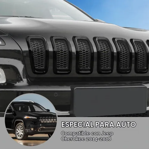 Vista 7 de Insertos de parrilla delantera Moldura de cubierta de rejilla para Jeep Cherokee 2014-2018 (negro)
