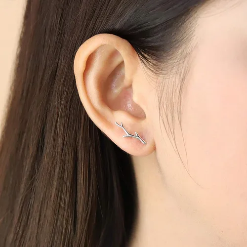 Vista 3 de Boma Jewelry - Pendientes de plata de ley, diseño de ramas de árbol