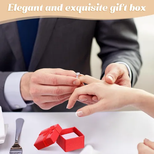 Vista 3 de 160 cajas de regalo para anillos, caja de regalo de cartón, joyería de 1.57 x 1.57 pulgadas, caja cuadrada pequeña a granel con lazo y lazo, caja