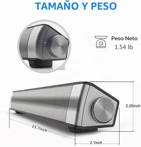 Vista 3 de TOPROAD Barra de sonido, barra de sonido con cable e inalámbrico Bluetooth 5.0, micrófono integrado, para teléfono celular/tablet/proyector