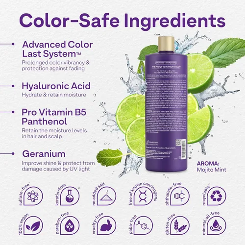 Vista 3 de ColorProof Moisture Shampoo Hydrating Sulfate-Free Shampoo for Color-Treated Hair, Mojito Mint Scent