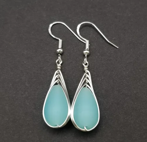 Vista 16 de Yinahawaii Handmade Sea Glass Earrings, Hawaiian Jewelry, Wire Braided Earrings Teardrop Earrings, Beach Jewelry Sea Glass Jewelry For Women Cobalt