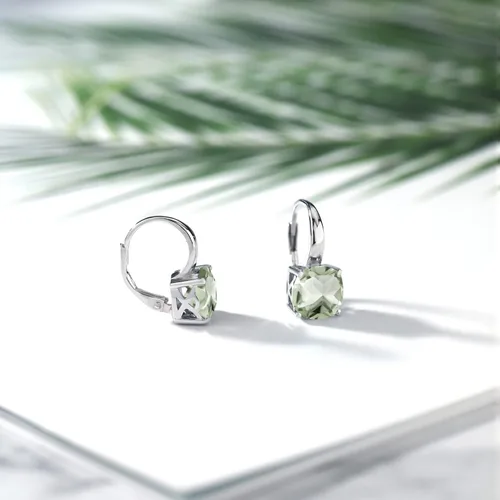 Vista 4 de Gem Stone King Aretes de plata de ley 925 de prasiolita verde para mujer (4.10 quilates, piedra natal de piedras preciosas, cojín de 0.315in), Metal