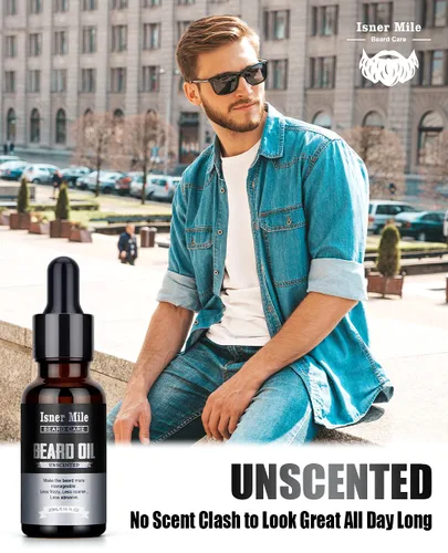 Vista 8 de ISNER MILE Kit de aceite para barba: regalos para hombres, papá, novio, acondicionador de bigotes, suaviza, fuerza con sándalo, ron de laurel