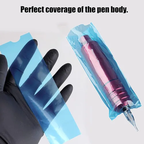 Vista 6 de 200pcs cubiertas azules de la pluma del tatuaje, mangas plásticas desechables para bolígrafos estándar de la máquina