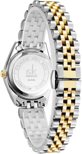 Vista 7 de SHENGKE Reloj elegante con cristales acentuados con correa de acero de aleación sólida para mujer