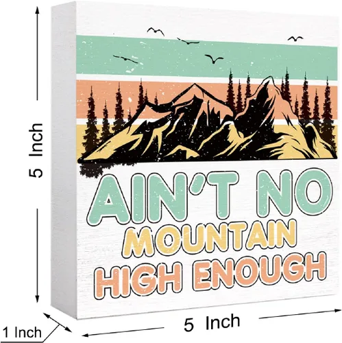 Vista 2 de Divertido letrero de madera para acampar con texto en inglés "Ain't No Mountain High Enough Bloque de madera para casa rodante, decoración