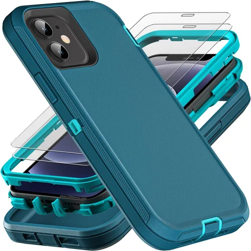 Vista 9 de YKHJKLEC Funda para iPhone 12 Mini, grado militar 3 en 1, resistente a los golpes, a prueba de caídas, polvo con 2 protectores de pantalla de vidrio