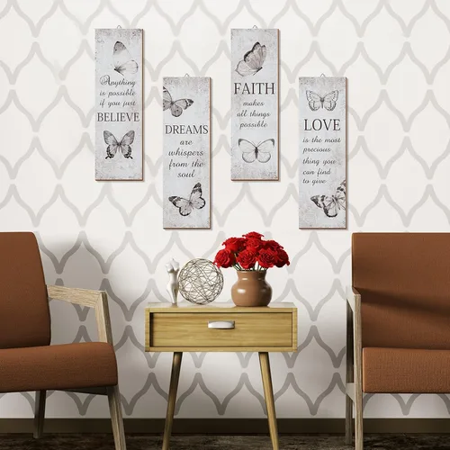 Vista 6 de Qunclay - 4 piezas de decoración de pared de mariposa rústica de madera inspiradora Gris