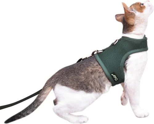 Vista 17 de Arnés de gato con correa, ajustable para gatos, chaleco acolchado para gatos, Black Plaid