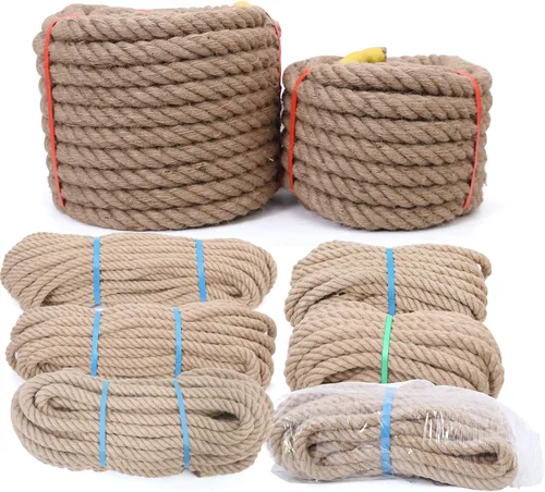 Vista 7 de Cuerda de yute, 1 1/2 pulgadas x 50 pies, cuerda de cáñamo natural trenzada Manila resistente para manualidades, columpio para árboles, jardinería