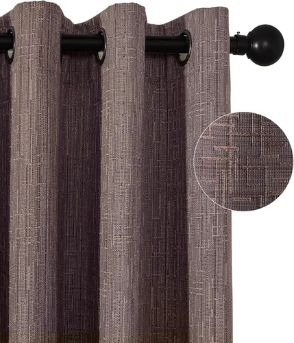 Vista 10 de Cortinas de lino jacquard de 63 pulgadas de largo, 2 paneles, cortinas gruesas de lino sintético mezclado, cortinas texturizadas de arpillera