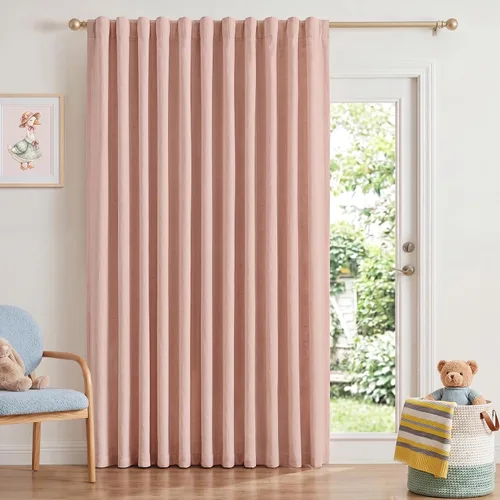Vista 19 de INOVADAY Cortinas 100% opacas de 63 pulgadas de largo, juego de 2 paneles de lino con pestaña trasera, bolsillo para barra, cortinas opacas