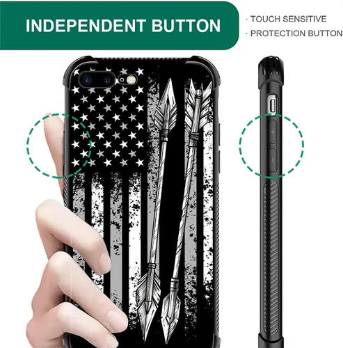 Vista 4 de Funda compatible con iPhone 7/8, diseño de bandera estadounidense con diseño de tiro con arco al aire libre, a prueba de golpes, antiarañazos Tiro