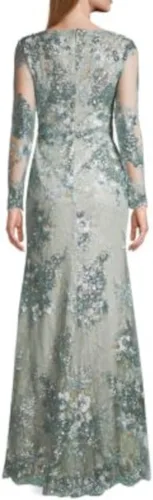 Vista 2 de Mac Duggal Vestido de noche largo con lentejuelas para mujer, color azul 4, Verde