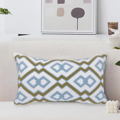 Vista 24 de Alysheer Fundas de almohada decorativas bordadas a cuadros 18"x 18", juego de 2, fundas de almohada de algodón con patrón tuftado de cuadros