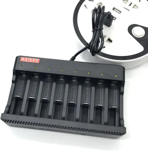 Vista 7 de Cargador de batería USB AA/AAA No. 5 No. 7 1.2V Níquel-metal hidruro de níquel-cadmio Batería de ocho ranuras Cargador inteligente Luz de giro