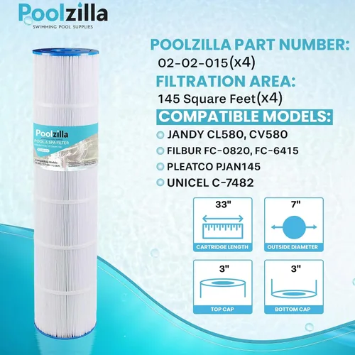 Vista 2 de Poolzilla Paquete de 4 cartuchos de filtro de piscina de repuesto para Unicel C-7482, Jandy CL580, CV580, PJAN145, Filbur FC-0820, A0104100