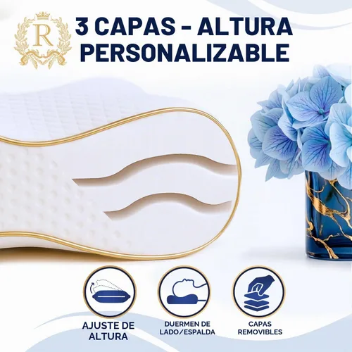 Vista 5 de Almohada de viaje de espuma viscoelástica Royal Therapy, almohada para el cuello de bambú ajustable para dormir de lado (viaje 18 x 12 x 5)