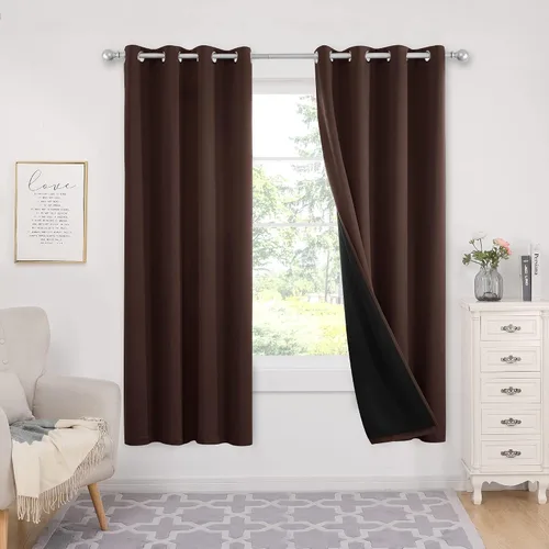 Vista 356 de Deconovo Cortinas opacas 100% con forro negro, cortinas con ojales aisladas térmicamente que reducen el ruido, doble capa para oscurecer