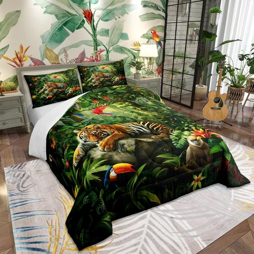 Vista 20 de Castle Fairy Juego de edredón con diseño de gato lindo para niños, tamaño twin, juego de ropa de cama con hojas de flores, luna, noche y cielo