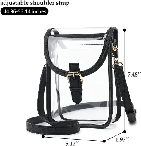 Vista 7 de FAIME Pequeña bolsa transparente aprobada para estadios, bolsa cruzada transparente para teléfono celular con correa ajustable para conciertos