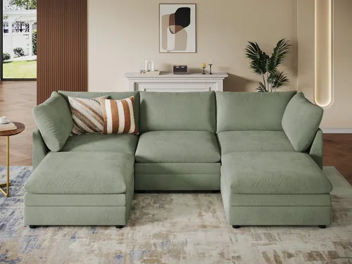 Vista 28 de VANOMi Sofá modular modular en forma de L de 98 pulgadas con otomana Beige