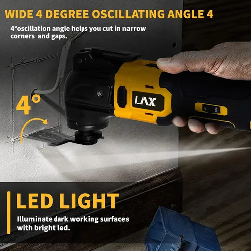 Vista 4 de Multiherramientas oscilantes para batería Dewalt de 20 V, herramienta multiusos de corte y lijado, ángulo de oscilación de 4°, 6 velocidades