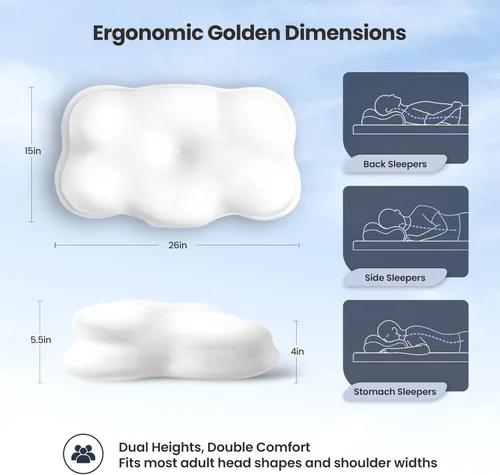 Vista 6 de Almohada cervical para el cuello para dormir, almohadas refrescantes de espuma viscoelástica para la espalda, funda de almohada transpirable lavable