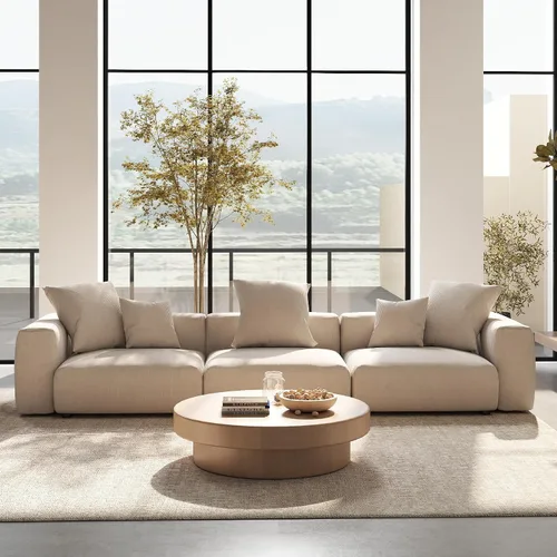 Vista 31 de Sofá seccional modular en forma de nube, sofá en L con otomano, sofá cama de 260 cm de tamaño grande, sofás cama de corduroy para sala de estar