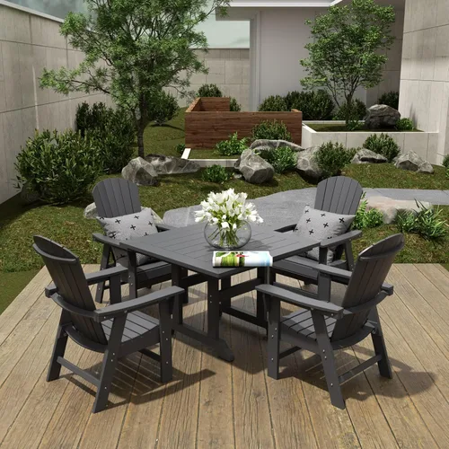 Vista 15 de WestinTrends Dylan Adirondack - Juego de 6 mesas y sillas de comedor para exteriores para todo tipo de clima, mesa y sillas de patio de madera