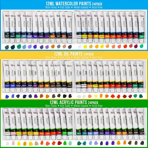 Vista 4 de U.S. Art Supply Juego de pintura para artistas de 133 piezas - Caballete de aluminio y madera, 24 cada uno (pinturas acrílicas, al óleo, acuarela)
