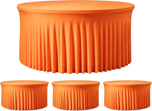 Vista 53 de Mantel redondo de 60 pulgadas en negro para mesas de 5 pies, funda de mesa ajustada de elastano con borde elástico y falda, lavable, sin arrugas