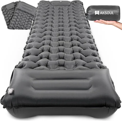 Vista 10 de Almohadilla de dormir de camping AKSOUL: Colchón de aire autoinflable ultraligero y compacto, almohadilla inflable ligera conectable con bomba