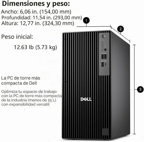 Vista 5 de Dell Pro Tower Plus QBT1250 - Escritorio empresarial, Intel Core Ultra 5-235, RAM DDR5 de 16 GB, SSD PCIe de 512 GB, DVDRW, 3x4K DP, Copilot AI