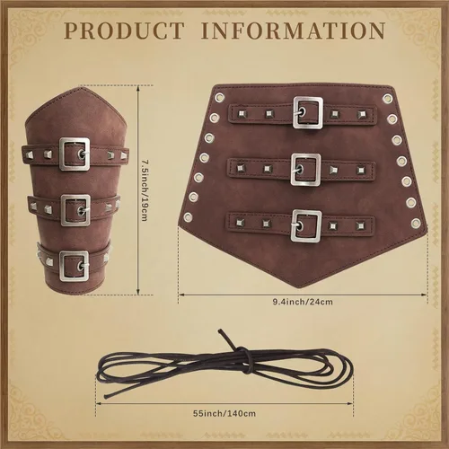 Vista 2 de SMARCH Protectores de brazo medievales de cuero vikingos para hombres, renacentistas, renacentistas, piratas vikingos, cosplay, accesorios