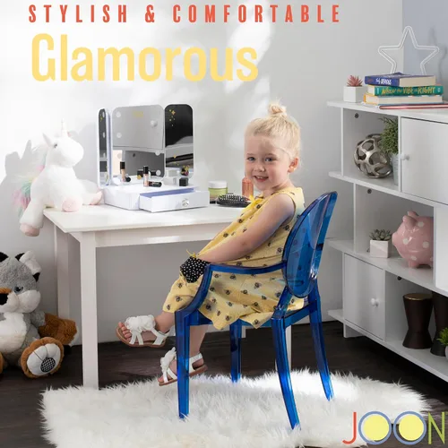 Vista 5 de JOON Paquete de 2 sillas fantasma para niños con reposabrazos transparentes, 25 x 13 x 14.5 pulgadas, material de policarbonato, altura del asiento