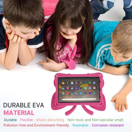 Vista 72 de FW Fire 7 - Funda para tablet para niños, Amazon Fire 7 2022, funda de mariposa con luz de atril, EVA, protección contra caídas, resistente, a