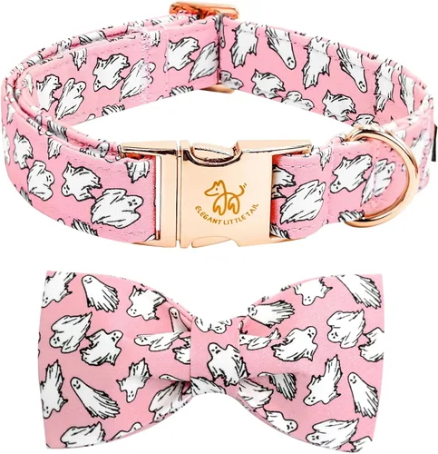 Vista 38 de Elegant little tail - Collar de otoño para mascotas con corbatín, lindo collar de Halloween con estampado de flores y calabaza para cachorros