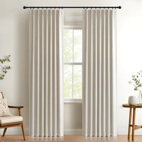 Vista 34 de 100% Blackout Shield Cortinas opacas con textura y aspecto de lino de 72 pulgadas de largo, juego de 2 paneles de cortinas opacas de lino sintético